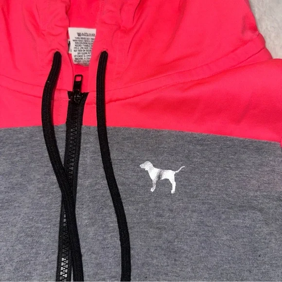 PINK Victoria's Secret Neon Pink and Gray Hoodie - Picture 2 of 4